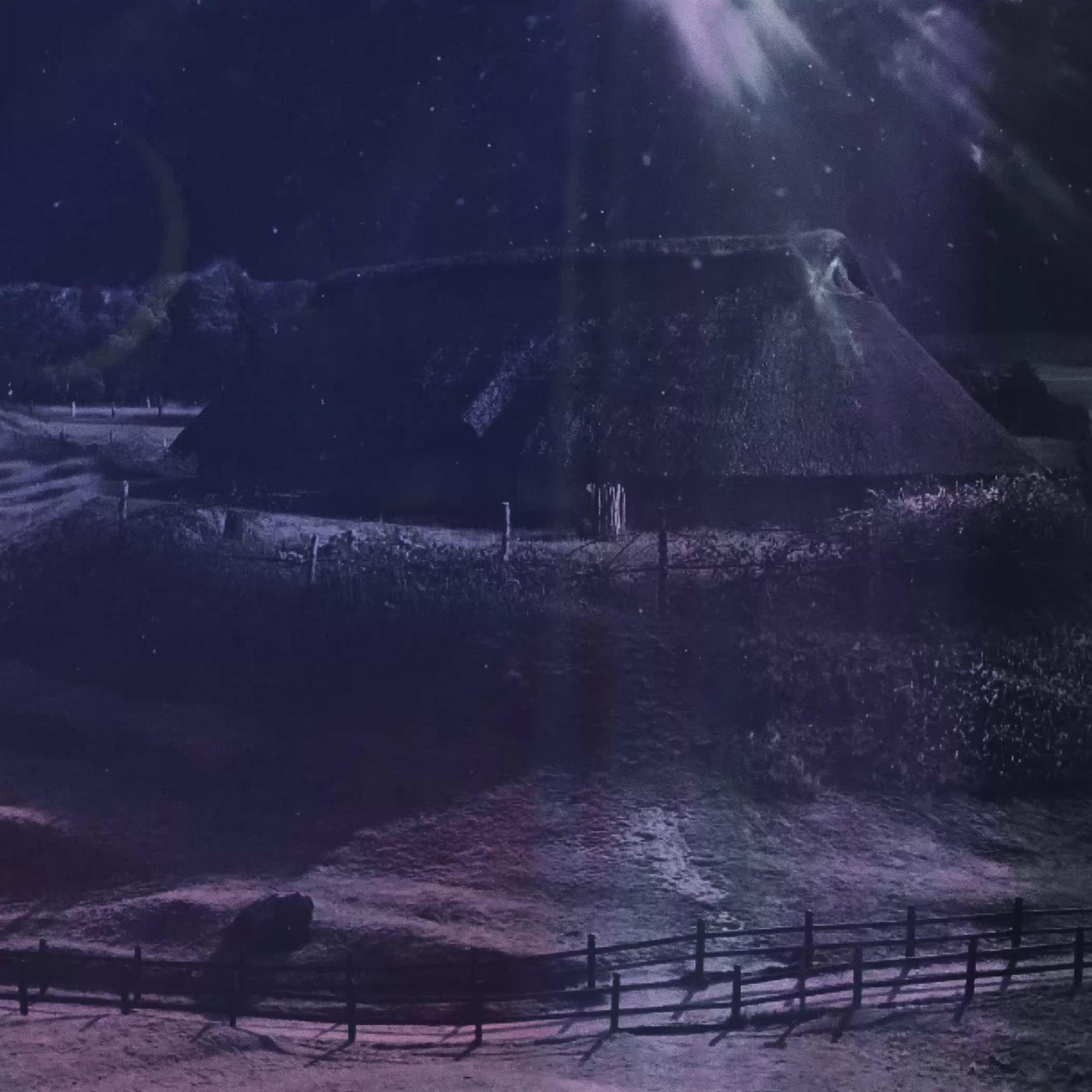 A Viking-age longhouse under the winter moon