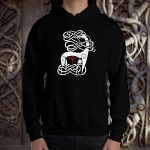 Hooded Nordic Deer Sweatshirt with Scandinavian Petroglyphs
